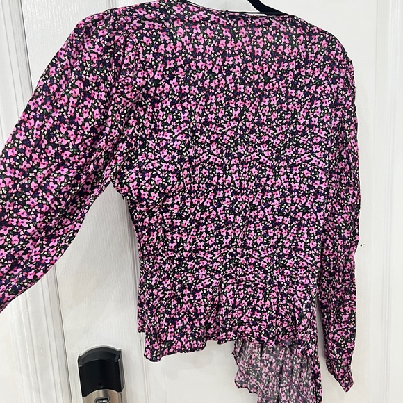 Zara floral side pleated top w/ balloon shoulders - Picture 4 of 5